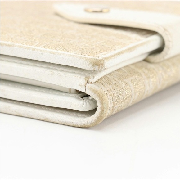 Christian Dior Metallic Gold Monogram Canvas White Leather Wallet Authentic - Picture 4 of 8